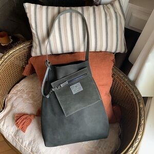 Grey Anthracite nubuck suede genuine leather hobo shoulder bag